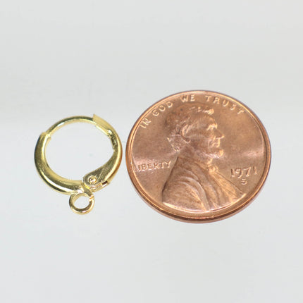 Anti tarnish Gold Leverback Earring 10 Pcs, 24K Gold Plated - High Quality Sturdy Dedicated Round Earring Ear Wire - 12mm Width - ELR12