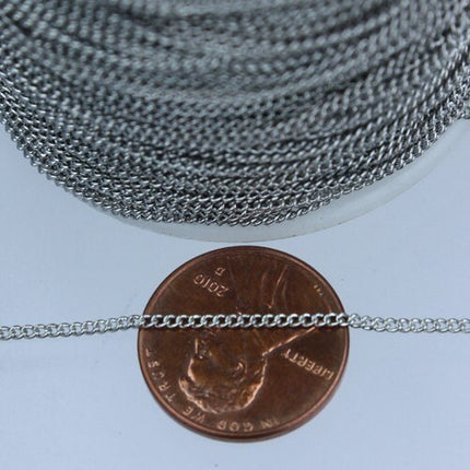 SALE Sale 100 ft spool of Antique Silver Finished Rhodium Plated Tiny curb chain - 1.3mm soldered link - 1.3S