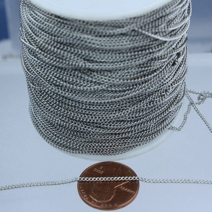 SALE Sale 100 ft spool of Antique Silver Finished Rhodium Plated Tiny curb chain - 1.3mm soldered link - 1.3S