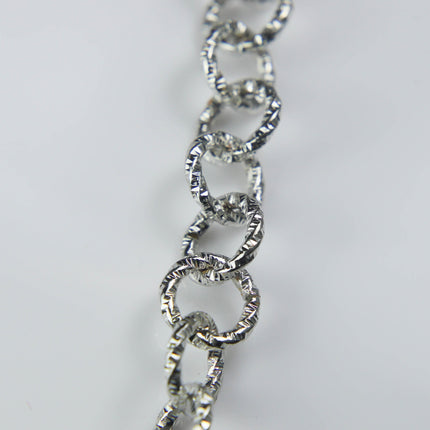 30 ft Rhodium Antique Silver Heavy Link Chunky Chain Bulk - 11mm 2mm Thickness - Round Sparkling Texture Fashion Cable Chain - 2011TX