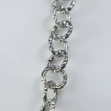 5 ft Rhodium Antique Silver Heavy Link Chunky Chain Bulk - 11mm 2mm Thickness - Round Sparkling Texture Fashion Cable Chain - 2011TX
