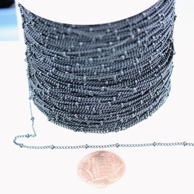 32 ft Black Dainty Delicate curb ball chain Satellite Chain - 1.3mm Solder Curb Bead Ball chain - 1.3SAT