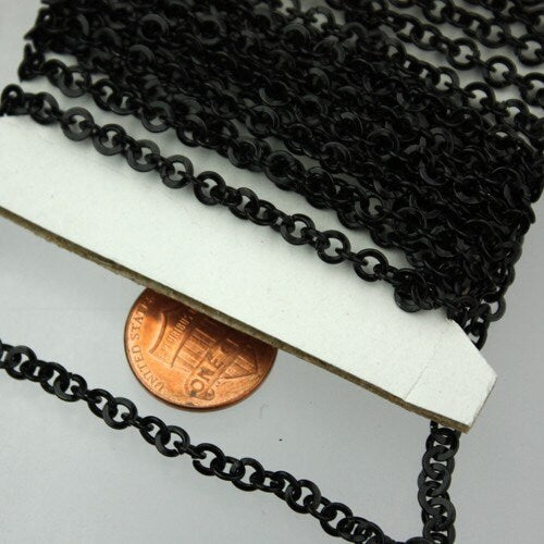 5ft of Black Flat round cable chain - 4.1mm - unsoldered Links - 41FLAT