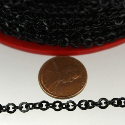 5ft of Black Flat round cable chain - 4.1mm - unsoldered Links - 41FLAT