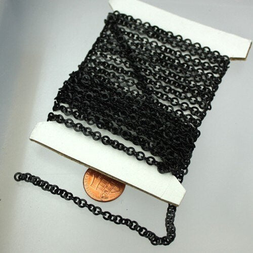 5ft of Black Flat round cable chain - 4.1mm - unsoldered Links - 41FLAT