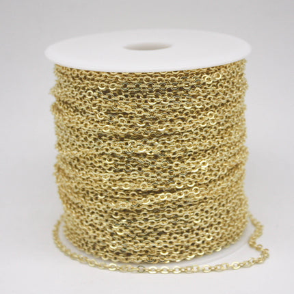 10 Ft Non Tarnish Big Chunky Flat Chain - 18K Gold Plated Flat Cable Chain Sturdy SOLDERED Heavy Chain 4X5mm 22Gauge 22G - AT45F
