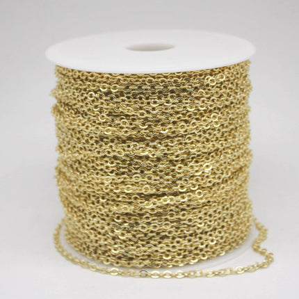 100 Ft Non Tarnish Big Chunky Flat Chain - 18K Gold Plated Flat Cable Chain Sturdy SOLDERED Heavy Chain 4X5mm 22Gauge 22G - AT45F