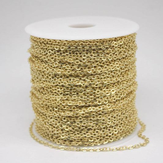 100 Ft Non Tarnish Big Chunky Flat Chain - 18K Gold Plated Flat Cable Chain Sturdy SOLDERED Heavy Chain 4X5mm 22Gauge 22G - AT45F