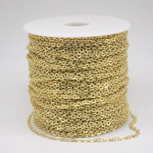 32 Ft Non Tarnish Big Chunky Flat Chain - 18K Gold Plated Flat Cable Chain Sturdy SOLDERED Heavy Chain 4X5mm 22Gauge 22G - AT45F