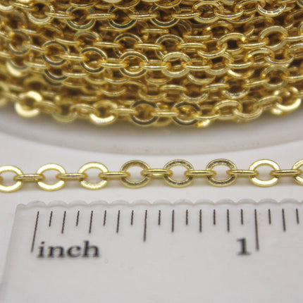 10 Ft Non Tarnish Big Chunky Flat Chain - 18K Gold Plated Flat Cable Chain Sturdy SOLDERED Heavy Chain 4X5mm 22Gauge 22G - AT45F