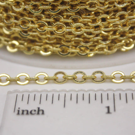 100 Ft Non Tarnish Big Chunky Flat Chain - 18K Gold Plated Flat Cable Chain Sturdy SOLDERED Heavy Chain 4X5mm 22Gauge 22G - AT45F