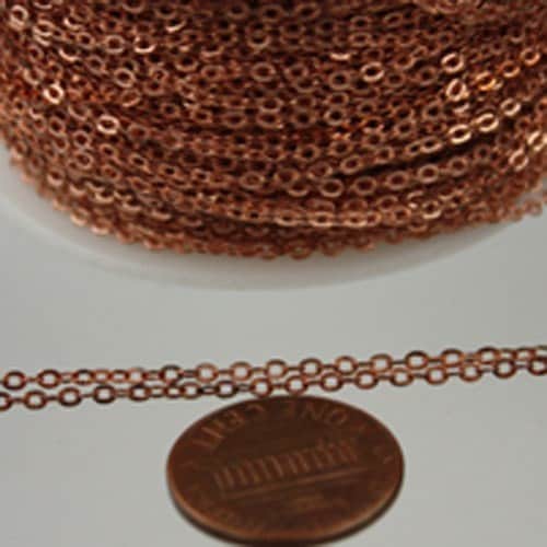 32 ft Raw Brass (Copper Color) Chain - 2.4x1.7mm SOLDER Chain - RAW Copper little Oval Flat Soldered Cable Chain - Bulk Dainty Delicate Chain - 2417F