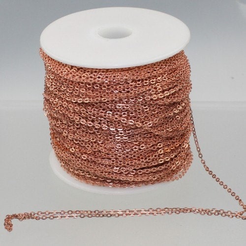 32 ft Raw Brass (Copper Color) Chain - 2.4x1.7mm SOLDER Chain - RAW Copper little Oval Flat Soldered Cable Chain - Bulk Dainty Delicate Chain - 2417F