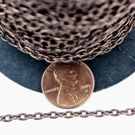 Wholesale Lot 300 feet of Antique Copper Texture Cable Chain - 4X3mm unsoldered link - Copper texture flat chain - 43TEX