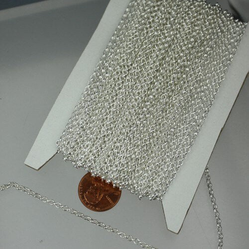 Sterling Silver Plated Rolo Chain bulk, 100 ft of Rolo Cable Chain 2.5mm - Unsoldered Links -  Wholesale Bulk - 25ROLO