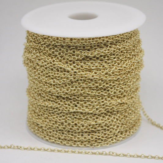 100 Ft Non Tarnish Big Chunky Cable Chain - 18K Gold Plated Round Cable Chain Sturdy SOLDERED Heavy Chain 3X3.5mm 22Gauge 22G - AT335S