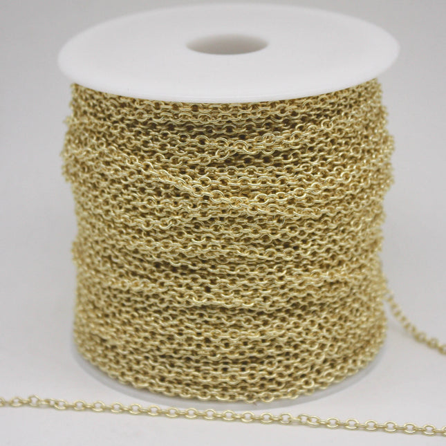 100 Ft Non Tarnish Big Chunky Cable Chain - 18K Gold Plated Round Cable Chain Sturdy SOLDERED Heavy Chain 3X3.5mm 22Gauge 22G - AT335S