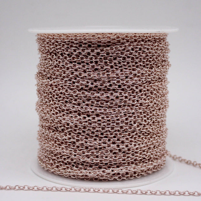 100 Ft Non Tarnish Big Chunky Cable Chain - Rose Gold Plated Round Cable Chain Sturdy SOLDERED Heavy Chain 4X5mm 22Gauge 22G - AT450S