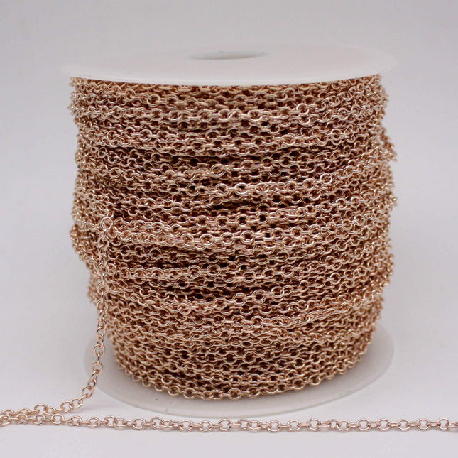32 Ft Non Tarnish Big Chunky Cable Chain - Champagne Gold Plated Round Cable Chain Sturdy SOLDERED Heavy 4X5mm 22Gauge 22G - AT450S