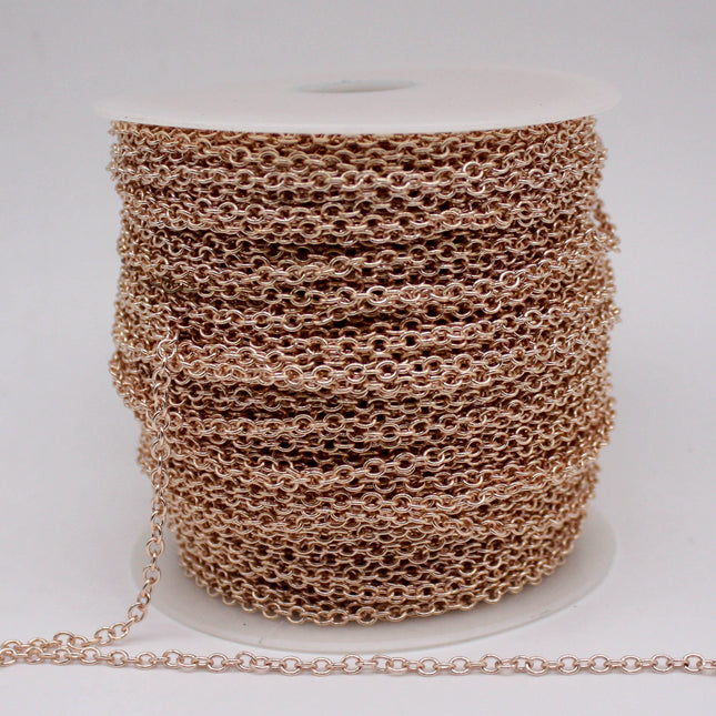 100 Ft Non Tarnish Big Chunky Cable Chain - Champagne Gold Plated Round Cable Chain Sturdy SOLDERED Heavy 4X5mm 22Gauge 22G - AT450S
