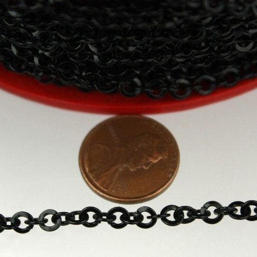 10 feet of Black Flat round cable chain - 4.1mm - unsoldered Links - 41FLAT