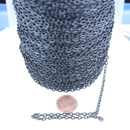 Wholsale Lot 300 ft of Black finished Textured Cable Chain - 4X3mm unsoldered link - 43TEX