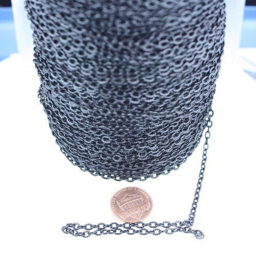 Wholsale Lot 300 ft of Black finished Textured Cable Chain - 4X3mm unsoldered link - 43TEX