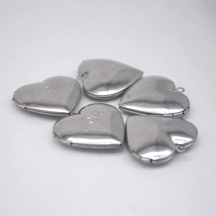 1/5/10/25 pcs STAINLESS STEEL "Love" Heart Locket Pendant Charm - 29x29mm 6.8mm thickness - Pendant Charm