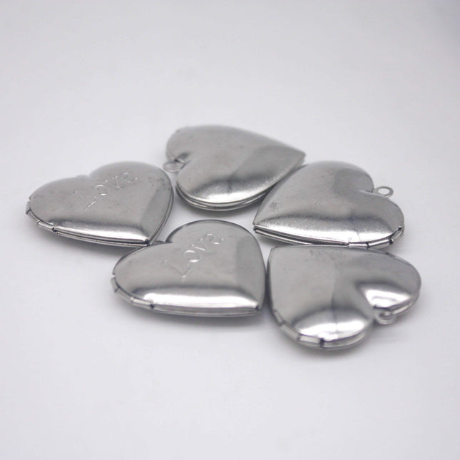 1/5/10/25 pcs STAINLESS STEEL "Love" Heart Locket Pendant Charm - 29x29mm 6.8mm thickness - Pendant Charm