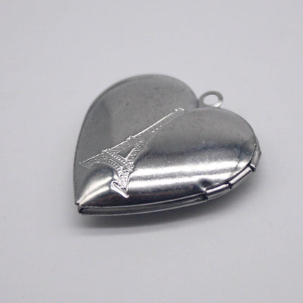 1/5/10/25 pcs STAINLESS STEEL "Eiffel Tower" & "TE_AMO" Heart Locket Pendant Charm - 29x29mm 6.8mm thickness - Pendant Charm