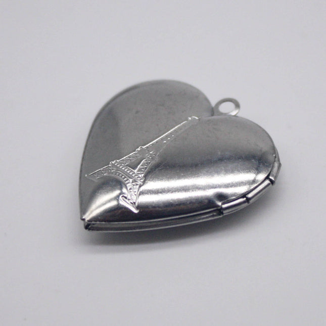 1/5/10/25 pcs STAINLESS STEEL "Eiffel Tower" & "TE_AMO" Heart Locket Pendant Charm - 29x29mm 6.8mm thickness - Pendant Charm