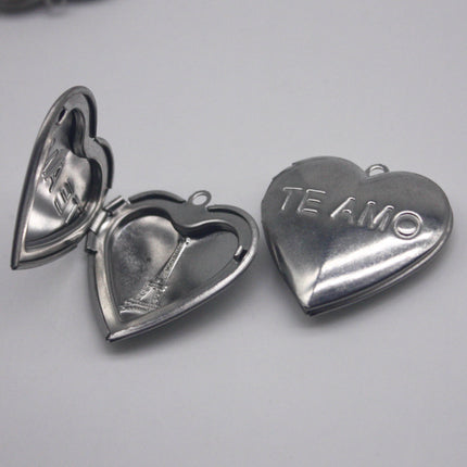 1/5/10/25 pcs STAINLESS STEEL "Eiffel Tower" & "TE_AMO" Heart Locket Pendant Charm - 29x29mm 6.8mm thickness - Pendant Charm