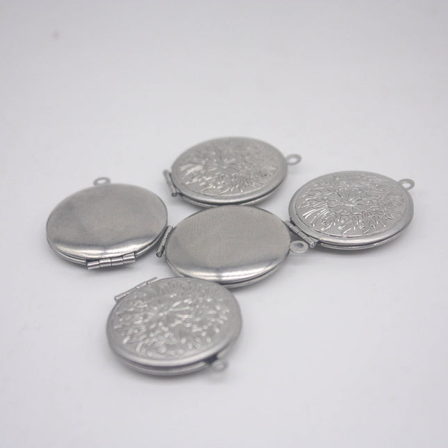 1 pcs STAINLESS STEEL Filigree Round Flower Hibiscus Locket Pendant Charm - 27x31mm 7mm thickness
