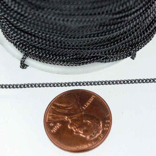 32 ft spool of Gunmetal Finished Tiny curb chain - 1.3mm soldered link - Solder Curb Chain - 1.3S
