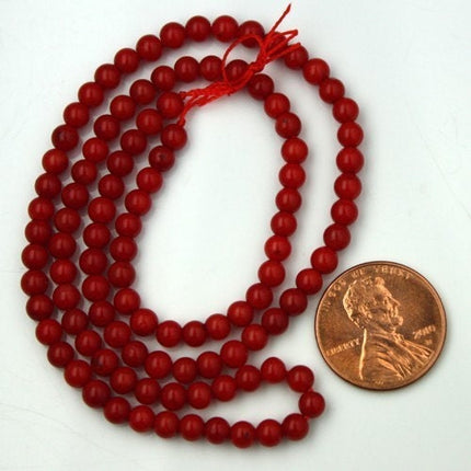 16 inch of Natural Red Bamboo Coral round beads - 4mm