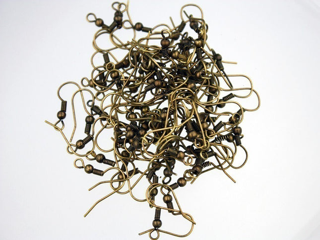 200 pcs of Antique Brass fish Hook with spring and ball Earwire 19X17mm