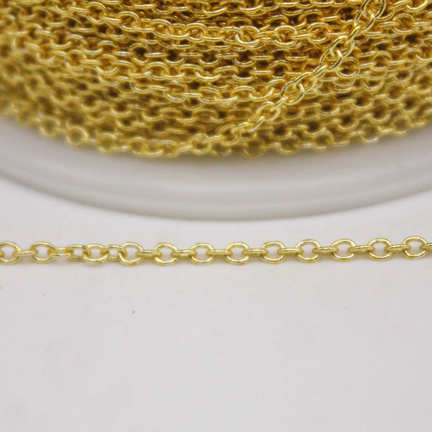 100 Ft. Non Tarnish Soldered Cable Chain - 18K Gold Plated Plain Cable Chain - 2.0x1.4mm Anti Tarnish Free Resistant Cable Chain - AT2014S