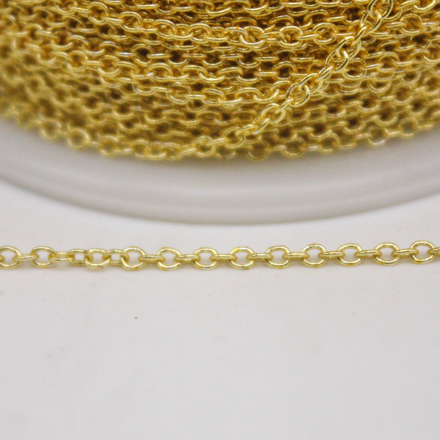 300 Ft. Non Tarnish Soldered Cable Chain - 18K Gold Plated Plain Cable Chain - 2.0x1.4mm Anti Tarnish Free Resistant Cable Chain - AT2014S