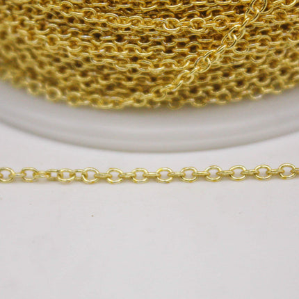 10 Ft. Non Tarnish Soldered Cable Chain - 18K Gold Plated Plain Cable Chain - 2.0x1.4mm Anti Tarnish Free Resistant Cable Chain - AT2014S