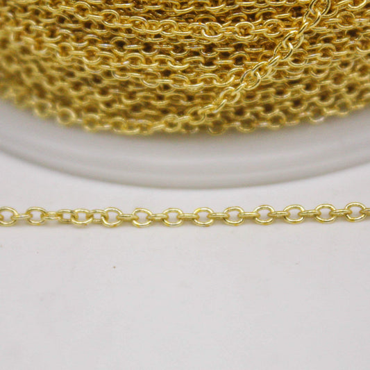 10 Ft. Non Tarnish Soldered Cable Chain - 18K Gold Plated Plain Cable Chain - 2.0x1.4mm Anti Tarnish Free Resistant Cable Chain - AT2014S