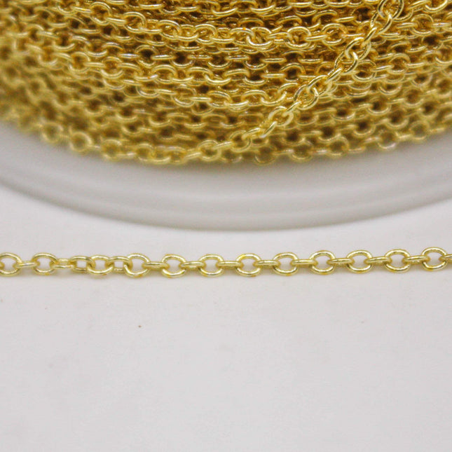 10 Ft. Non Tarnish Soldered Cable Chain - 18K Gold Plated Plain Cable Chain - 2.0x1.4mm Anti Tarnish Free Resistant Cable Chain - AT2014S
