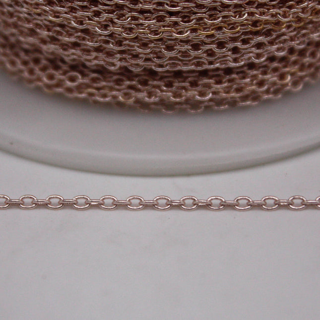 100 Ft. Non Tarnish Soldered Cable Chain - Rose Gold Plated Plain Cable Chain - 2.0x1.4mm Anti Tarnish Free Resistant Cable Chain - AT2014S