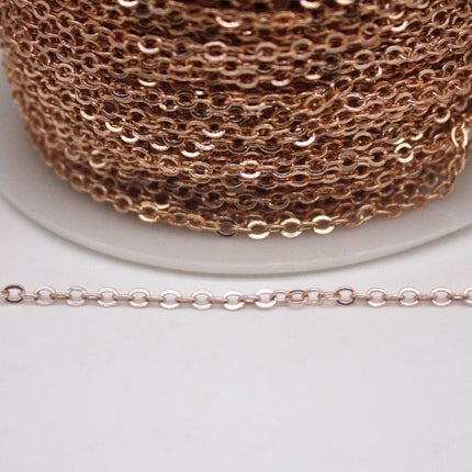 32 feet TARNISH Resistant Free Anti Tarnished Champagne (Pinky) Gold Plated Plain Cable Chain - 2.0x1.4mm SOLDER - Soldered Link - AT2014S
