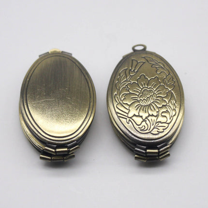 1/5 pcs Locket 4(four) photo picture Locket Flower locket - Antique Brass Oval Locket Charm Pendant - 20x35mm 9.3mm thickness -Many Photo