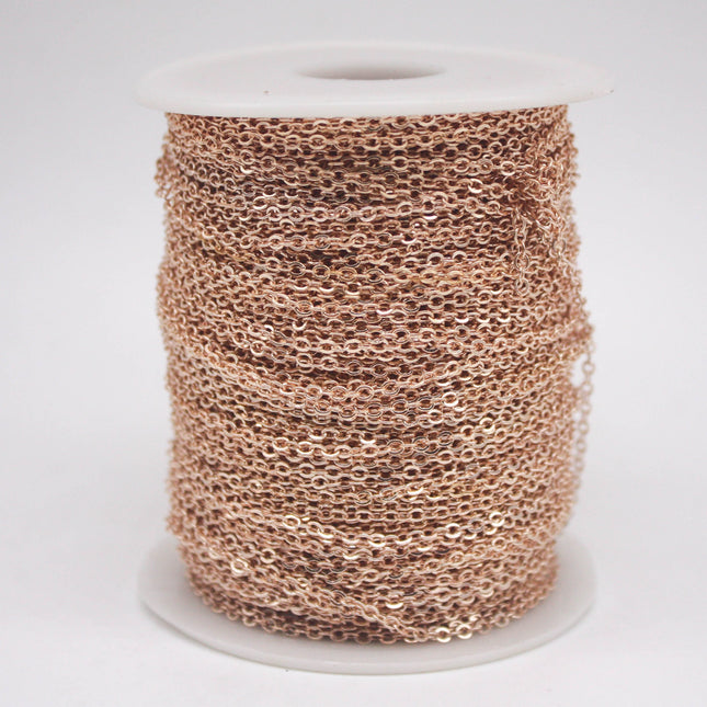 32 Ft Non Tarnish Flat Cable Chain -   Champagne (Pinky) Gold Flat Chain - 3x1.7mm SOLDER - Anti Tarnish Free Resistant Soldered  - AT317F