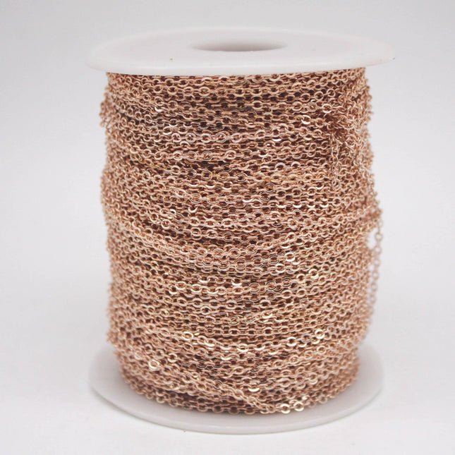 100 feet TARNISH Resistant Tarnish Free Anti Tarnished   Champagne (Pinky) Gold Flat Chain - 3x1.7mm SOLDER - Soldered Cable - AT317F