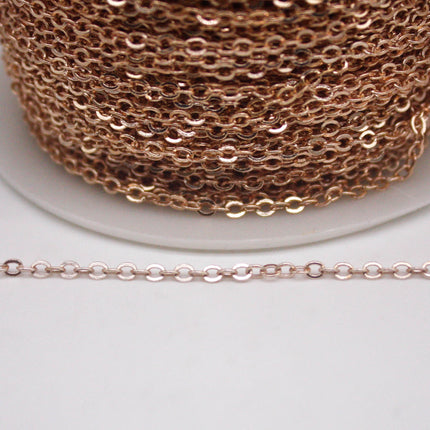 32 Ft Non Tarnish Flat Cable Chain -   Champagne (Pinky) Gold Flat Chain - 3x1.7mm SOLDER - Anti Tarnish Free Resistant Soldered  - AT317F