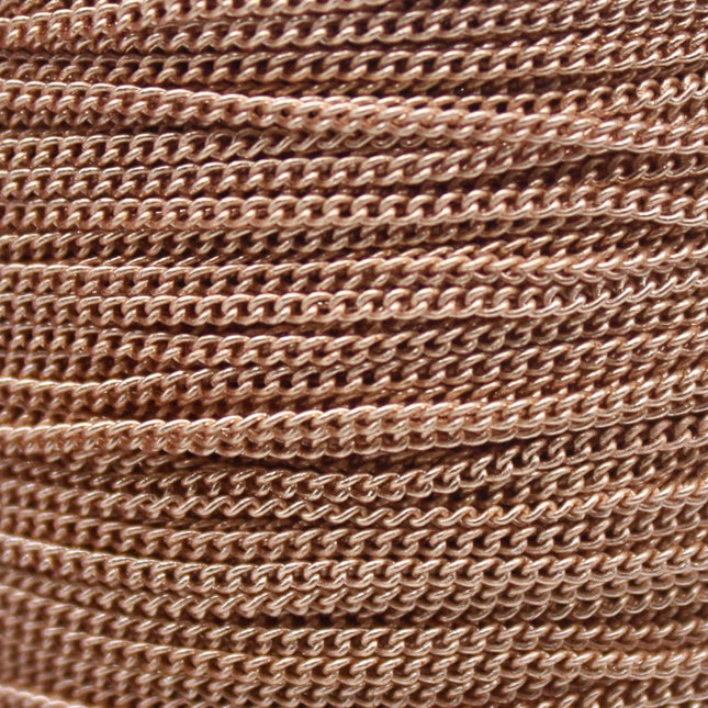 New 3 Non Tarnish Curb Chain - Champagne (Pinky) Gold Plated Solder Curb Chain - 1.6mm Link -  Anti Tarnish Free Curb Chain - AT1.6S