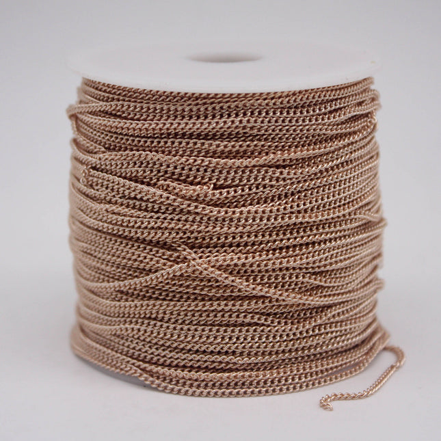 New 100 Non Tarnish Curb Chain - Champagne (Pinky) Gold Plated Solder Curb Chain - 1.6mm Link - Anti Tarnish Free Curb Chain - AT1.6S