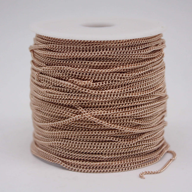 New 3 Non Tarnish Curb Chain - Champagne (Pinky) Gold Plated Solder Curb Chain - 1.6mm Link -  Anti Tarnish Free Curb Chain - AT1.6S